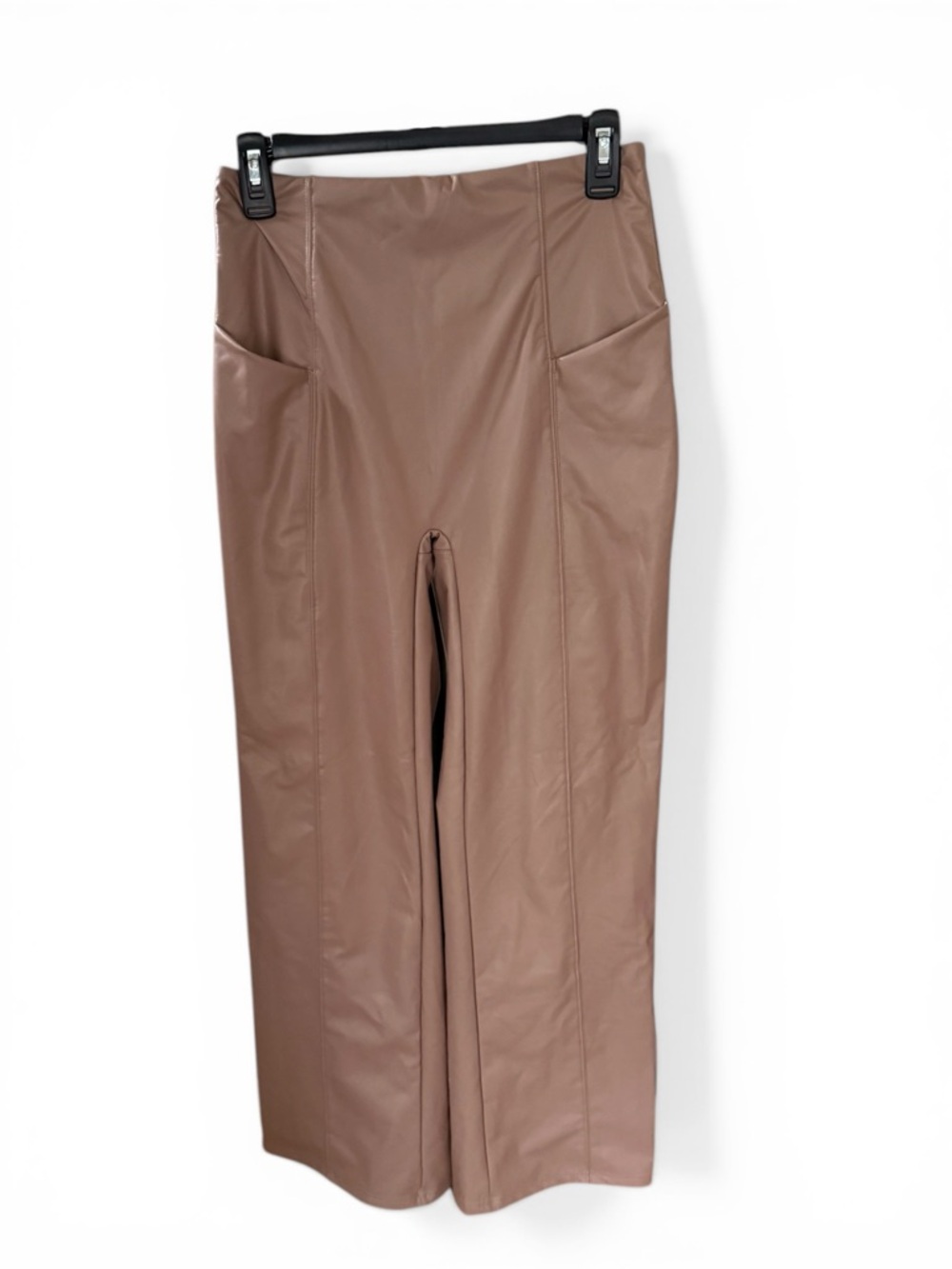 HALARA Wide Leg Faux Leather Pants in Taupe